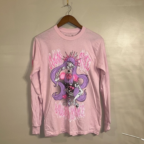 Pinku Kult Pink Long Sleeved Graphic T-Shirt Size Small NWOT - Picture 1 of 5